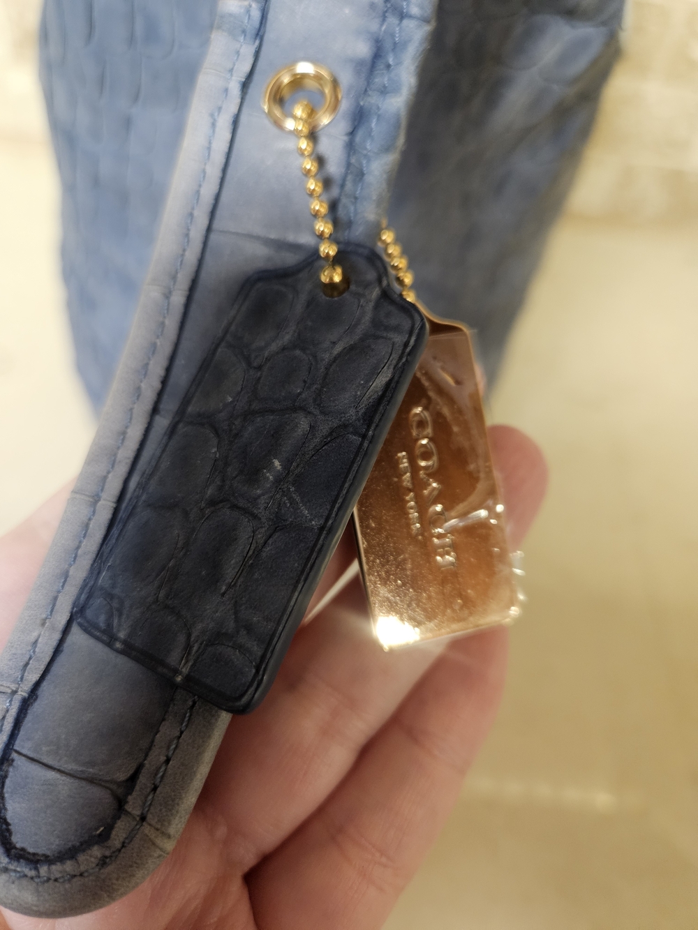 Coach Blue Denim Croc-Embossed Leather Bucket Bag - Picture 2 of 11